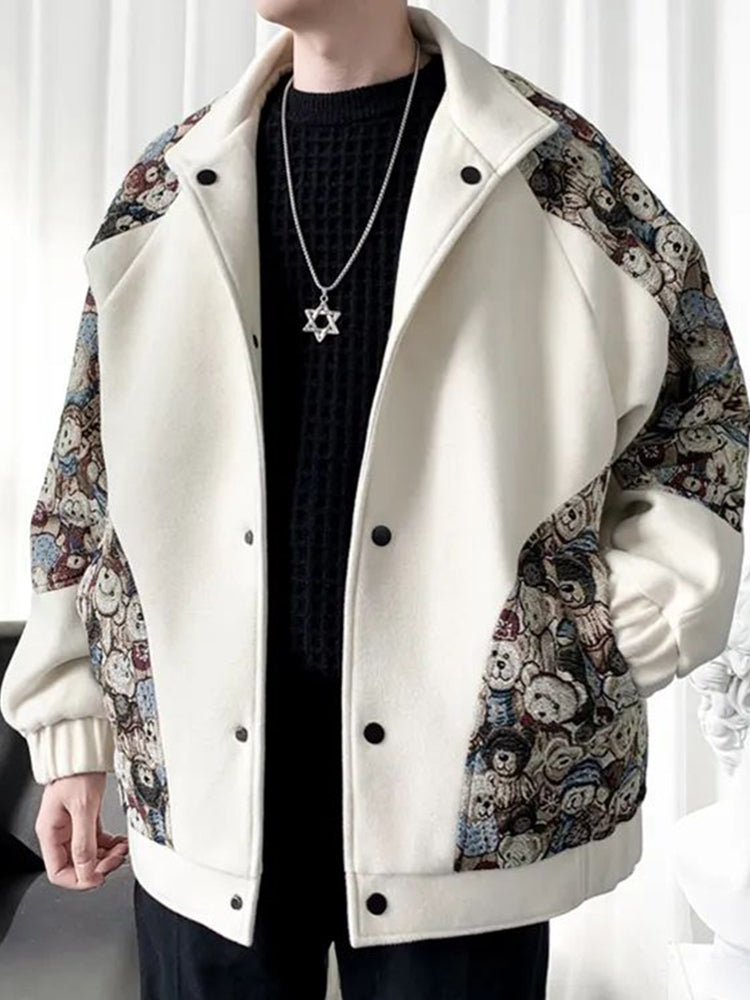 Mens Bear Embroidered Trendy Street Jacket
