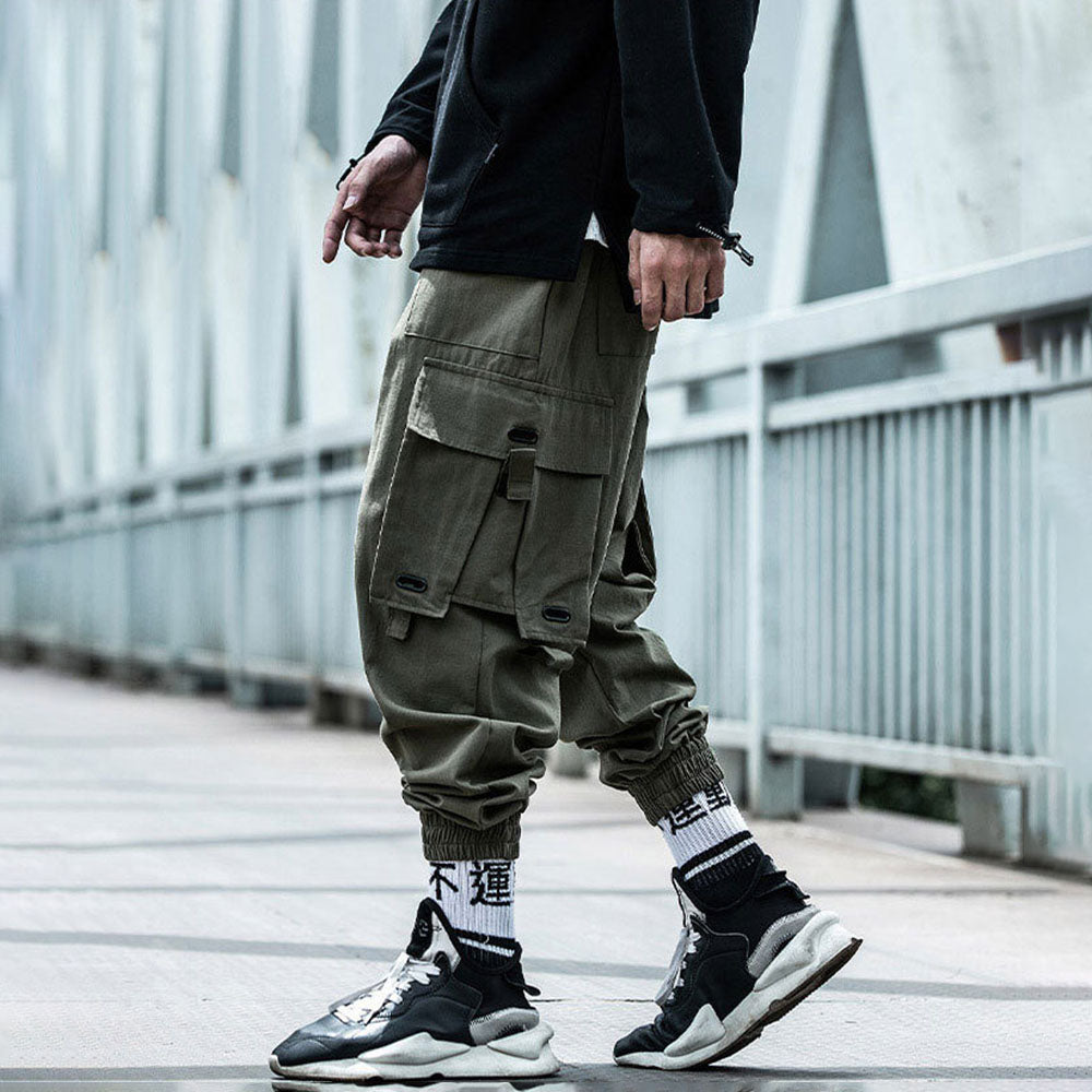 Mens Casual Multi-Pocket Belt Office Harem Pants