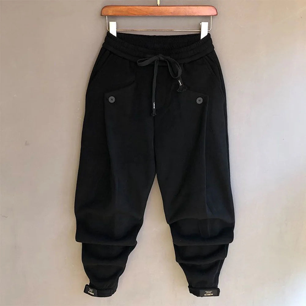 Comprar black 2025 Spring Thin Sweatpants Men&#39;S Casual Slim-Fitting Pants Solid Color Loose Wide Crotch Harem Pants Trendy Pleated Leggings