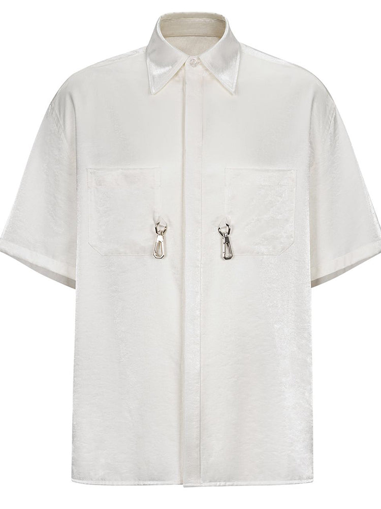 Mens Metal Button Loose Satin Shirt
